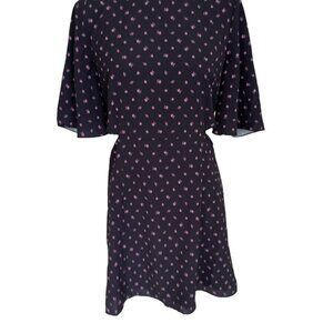 French Connection Verona Crepe Mini Dress Navy Blue Pink Floral Cut Outs Short 8